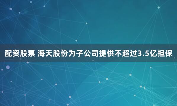 配资股票 海天股份为子公司提供不超过3.5亿担保